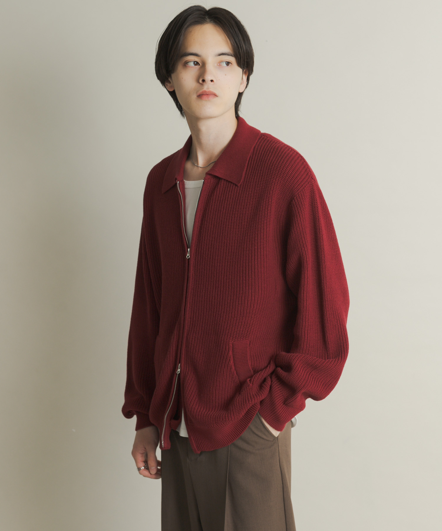 ダブルジップニットカーディガン